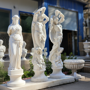 Statue de femme en marbre sculpté à la main TREVI, sculpture élégante de jeune fille, décoration extérieure de jardin européen - Product Image 2