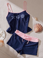Maillot de bain deux pièces pour femmes, imprimé coquillage et étoile de mer, haut de maillot de bain avec cordon de serrage, short de bain