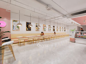 ตู้ไม้ด้านหน้าร้านชานมร้านกาแฟดีไซน์เคาน์เตอร์คาเฟ่บาร์สีชมพูของตกแต่งร้านกาแฟ - Product Image 2