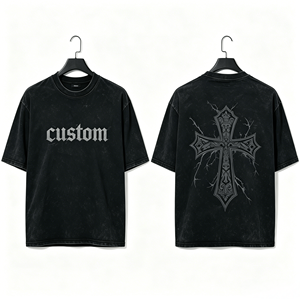 T-shirts à manches courtes en coton épais surdimensionnés imprimés sur mesure en usine, color block, délavés à l'acide, pour hommes, style vintage et usé - Product Image 2