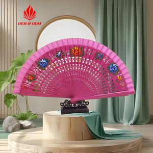 Vintage Wooden Bamboo Folding Hand Fan Spanish Carved Frame Elegant Luxury Customizable Wedding Event Traditional Music