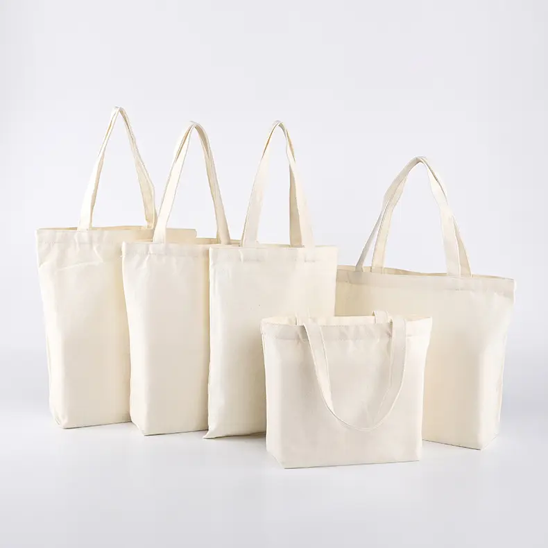 حقيبة تسوق قماشية قطنية فارغة قابلة لإعادة الاستخدام من المواد الطبيعية