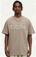 T-shirt Homme Oversize 280 g/m² Personnalisé avec Broderie Strass et Impression, T-shirt de Luxe 100% Coton à Col Montant – Fabricant
