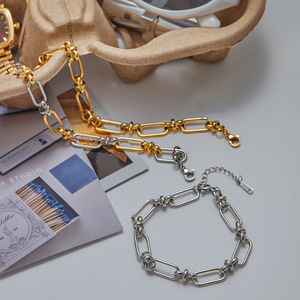 Bracelet Chaîne Géométrique en Acier Inoxydable Doré et Argenté, Bijou Femme Tendance, Cadeau Idéal - Product Image 4