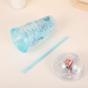 450ml Reusable Fantasy Mermaid Unicorn Double Wall <b>Plastic</b> <b>Straw</b> Tumbler with Mini Mermaid Figurine & Colorful Tinsel Filled - Product Image 6