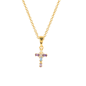 Collier avec pendentif croix en argent sterling S925 ROXI Fashion, zircon coloré, or 18 carats - Product Image 1