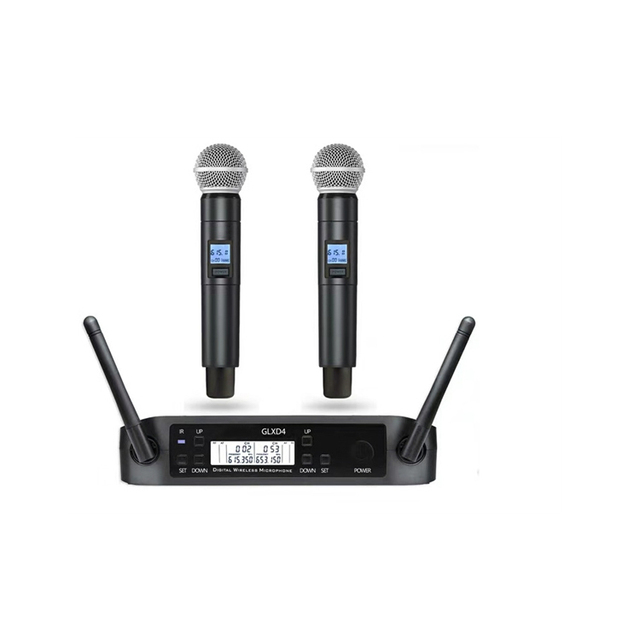 OEM Print logo UHF 2CH GLXD4 Fm Wireless Microphone for Karaoke Stage