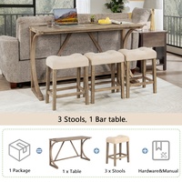Ensemble de table de bar 4 pièces avec prise électrique, table de bar et chaises, ensemble de table de bar avec 3 tabourets rembourrés pour salle à manger