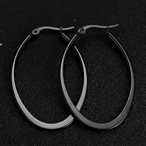 Hoop Earrings <b>Black</b> <b>Polished</b> Stainless Steel Fashion 2019 Women XR Jewelry Round Claw Setting Large Coloured Xrej11b CN;GUA - Product Image 4