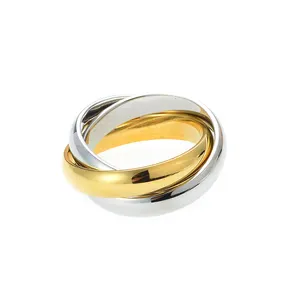 פשוט שלושה טון מצופה להקות טוויסט ספינר טבעת מכוסה 316L נירוסטה נשים גבירותיי תכשיטי טבעת זהב