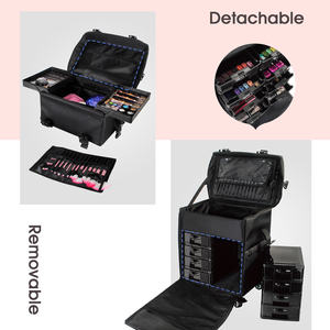 Maleta Profissional de Maquiagem com Rodinhas Preta Organizadora <span class=keywords><strong>2</strong></span> em 1 com Case Superior Removível em Nylon - Product Image 4