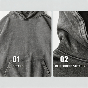 Sweat-shirt personnalisé noir pour homme, en coton lavé vintage, de haute qualité, épais, avec manches raglan 3D en mousse, MOQ 1 - Product Image 5