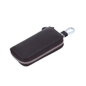 Custom Logo Good Quality Faux Leather Key Chain Holder Zipper Pouch Leather Key Leather Holder Bag