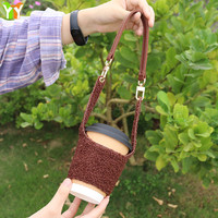 Housse Polaire Teddy pour Tasse à Thé, Sac Porte-Boisson Portable Chaud, Pochette Isotherme Ajustable pour Bouteille, Gobelet, Café, Mug