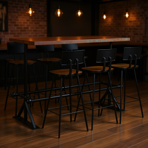 Juego de Muebles de Bar de Madera Reciclada Sólida Multicolor y Acero con Recubrimiento en Polvo para Uso Doméstico o Comercial - Product Image 2