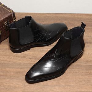 Nouvelles bottes Chelsea en cuir pour homme, première couche de cuir de vachette, bottes courtes, impression laser, bottes en cuir tendance - Product Image 1