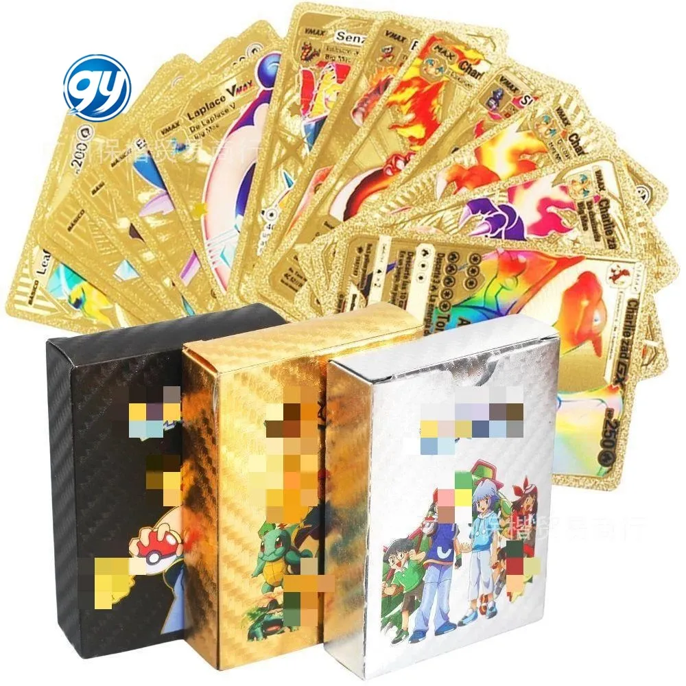55 PCS Gold Foil Poke Assorted Cards TCG Deck Box