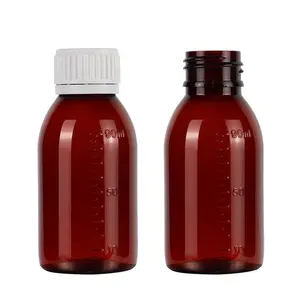 120ml 4oz medicina all'ingrosso rotondo liquido orale liquido farmaceutico sciroppo orale liquido ambra bottiglia di plastica