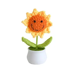 Wholesale Crochet Sunflower Flowers Potted Artificial Plants Bonsai Hand Knitted Ornaments Valentine Gifts crochet pot flower