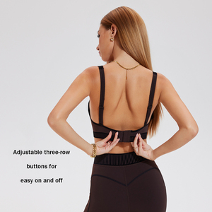 Nuovo <span class=keywords><strong>Reggiseno</strong></span> Sportivo da Donna Traspirante <span class=keywords><strong>Imbottito</strong></span> Senza Schienale con Logo Frontale per Yoga, Palestra e Fitness - Product Image 3