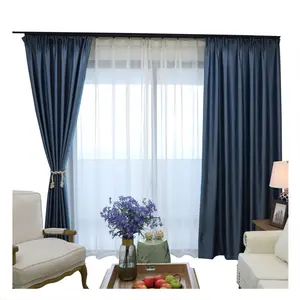 Modern Simple Atmosphere Blue Green Wood Grain Carved Shading Cloth Curtain