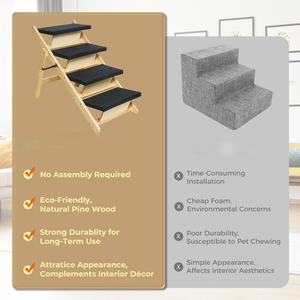 Escaleras plegables <span class=keywords><strong>de</strong></span> <span class=keywords><strong>madera</strong></span> para perros para camas altas, coches, sofá, escaleras para caminar para perros 2 en 1, rampa para perros con <span class=keywords><strong>4</strong></span> escalones, escaleras para gatos y mascotas - Product Image 4