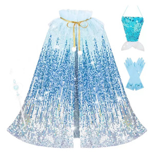Cape de <span class=keywords><strong>sirène</strong></span> dégradée <span class=keywords><strong>2024</strong></span> en polyester pour enfants, style français, brodée de paillettes, accessoires non inclus - Product Image 5