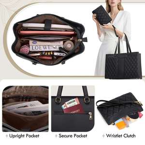 Bolso de Mano para Portátil de Cuero PU Impermeable de Primera Calidad con Diseño Acolchado en Forma de Diamante y Organización de Múltiples Compartimentos para Profesionales con Estilo - Product Image 3