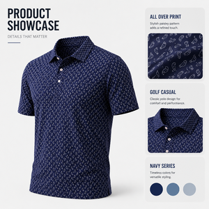 Polo de Golf Personalizado Premium para Hombre, Color Azul Marino, con Estampado, Rendimiento de Absorción de Humedad, Marca Privada, Ropa Corporativa OEM - Product Image 2