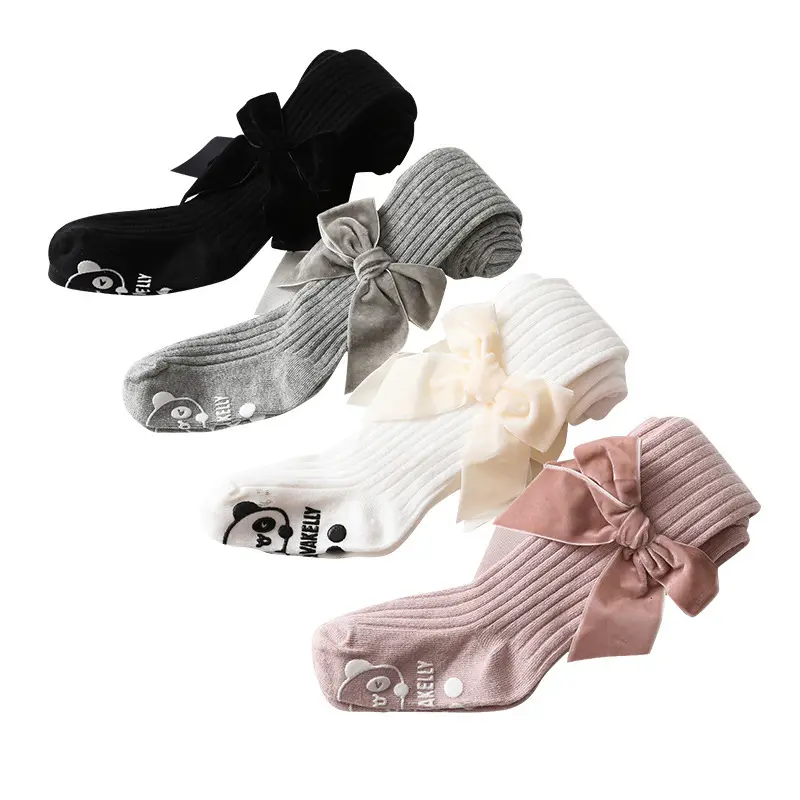 YS-B21091 Autumn and winter new children's pantyhose bright silk bow girls gripper leggings baby socks