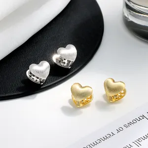 New Design 925 Sterling Silver Earrings Matt Double Heart Vintage Hoops Huggie Earrings For Women