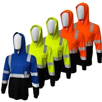 Camiseta de Trabajo de Manga Larga con Capucha de Alta Visibilidad Azul Marino, UPF 30, Reflectante, de Seguridad para Trabajadores de la Construcción, con Logotipo Personalizado