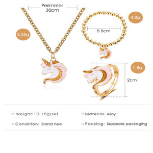 Trendz 2020 Nouveau Mignon Dégoulinant D'huile Licorne Collier Bracelet Bague Ensemble De Bijoux Pour Enfants - Product Image 2