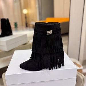 Botas de Nieve de Mujer con Borlas Clásicas de Lujo, Diseño de Diseñador, con Tacón Grueso, Cálidas, de Lana y Cuero, Cómodas y Gruesas - Product Image 2