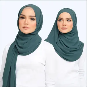 Wholesale New Design Malaysia Chiffon Hijab Muslim Women Pure Color Crinkle Shawls And Scarves