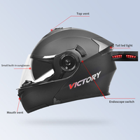 Casque de moto à visière double rabattable en ABS, sécurité intégrale, feu arrière LED pour toutes les saisons