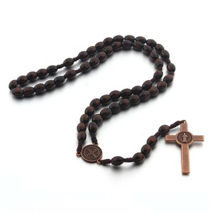 Religiöse Holz-Gebetsperlen Kreuz-Anhänger Dekaden-Rosenkranz Halskette mit Heiligen Benedikt Katholisches Geschenk - Product Image 4