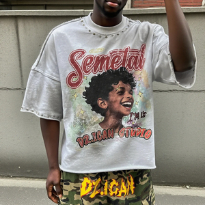 MAKITAPE Camiseta Vintage Streetwear con Lavado Ácido, Estampado Gráfico Personalizado, Camiseta Corta, Felpa Francesa, con Pedrería, Oversize - Product Image 1
