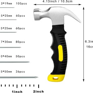 Drywall Nails Set 376pcs With Claw Hammer Iron Round Nails For Woodworking And Home Repair - Product Image 1