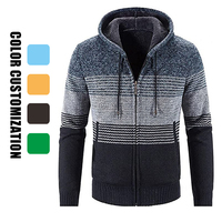 Cardigan à rayures pour hommes pull à fermeture éclair complète pull à capuche personnalisé décontracté pull manteaux personnalisés pull pour hommes OEM
