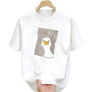 Camiseta con Gráfico de Ganso Lindo y Confuso con Signos de Interrogación, Camiseta Divertida con Meme de Animal, Camiseta Oversize de Algodón de Manga Corta, Estilo Urbano, Top Casual - Product Image 1