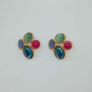 Fashion <b>Stud</b> <b>Earrings</b> 316L Stainless Steel PVD Gold Plating Multicolor Gemstone Cluster Design - Product Image 1