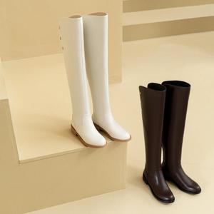 Cialisa-zapatos de invierno hechos a mano para mujer, <span class=keywords><strong>botas</strong></span> por encima de la rodilla de piel auténtica, color marrón, blanco - Product Image 5