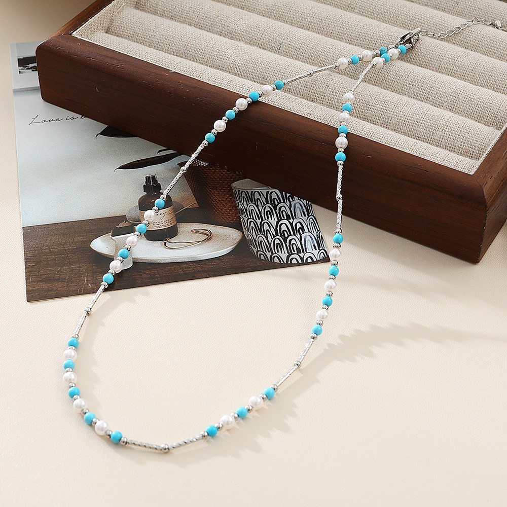 Blue pine copper tube beaded necklace