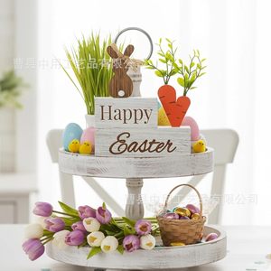 Figura Decorativa de Conejo de Pascua de Madera, Bloque Decorativo Estilo Granja, Decoración de Mesa para Interiores - Product Image 3