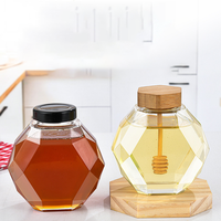 Pot à miel hexagonal vide au design moderne couvercles en liège en bois emballage en verre de qualité alimentaire boîtes scellées pots à miel hexagonaux pour couvercle