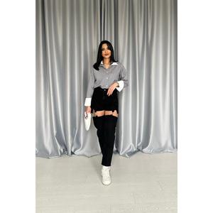 Ensemble deux pièces en jean noir à bretelles, style décontracté, pour soirée, streetwear ou été/vacances, technique délavée - Product Image 4