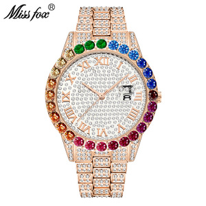 Nouvelle montre décontractée simple, style hip-hop, sertie de diamants, avec cadran dégradé arc-en-ciel, mouvement à quartz et fonction date, montre-bracelet pour homme - Product Image 2