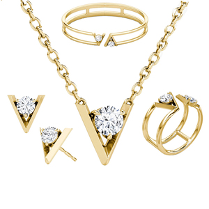 Ensemble de bijoux pour femmes Gemnel Tendy en argent 925, géométrique, en forme de V, avec zircone taille ronde - Product Image 1