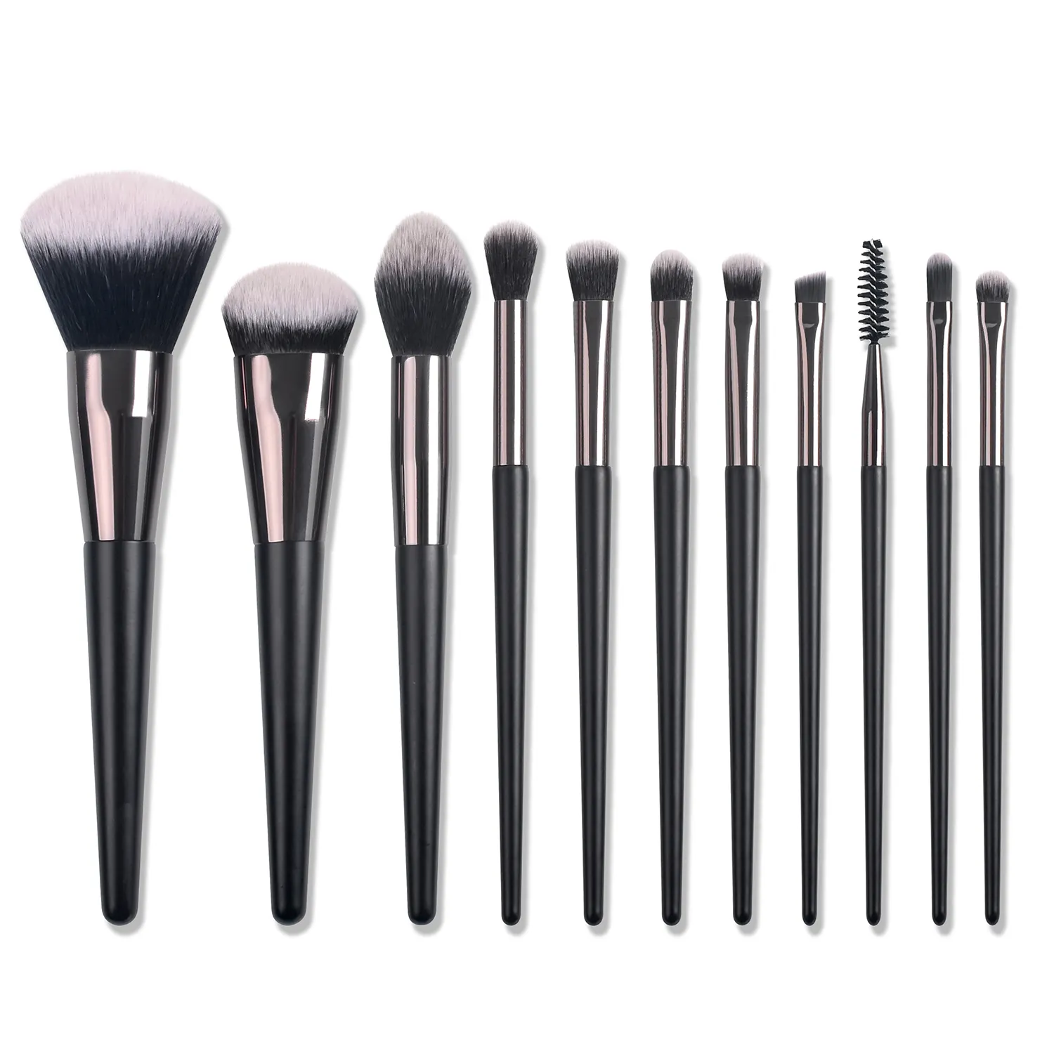 BUEYA 11 pcs copper tubing black handle Fashion New Unique Design Hot Sale Wood Handle Fan wholesale makeup brush set